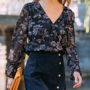 Francesca's black and Purple Floral Crop Top